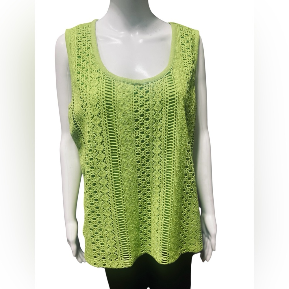 Rafaella Womens Top Size XXL Tank Green Crochet Poly Blend Lined Casual